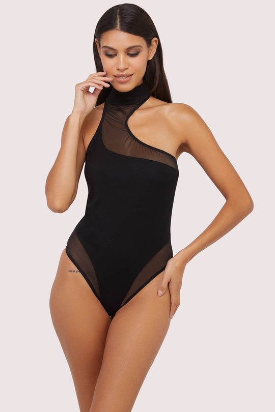 Lola Black Asymmetric Mesh & Jersey Body